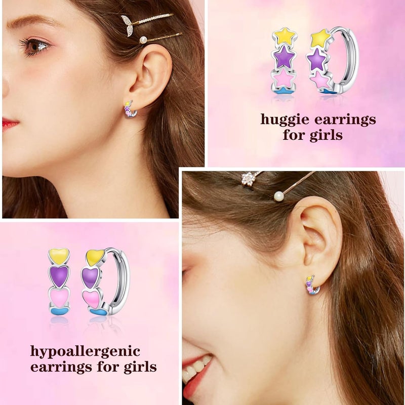 SYNLIN 15 Pairs Stud Earrings Set :12 Pairs Unique Cartoon Flat Back Earrings & 3 Pairs Mini Hoops with Stainless Steel Posts and Screwback Earring - Image 4